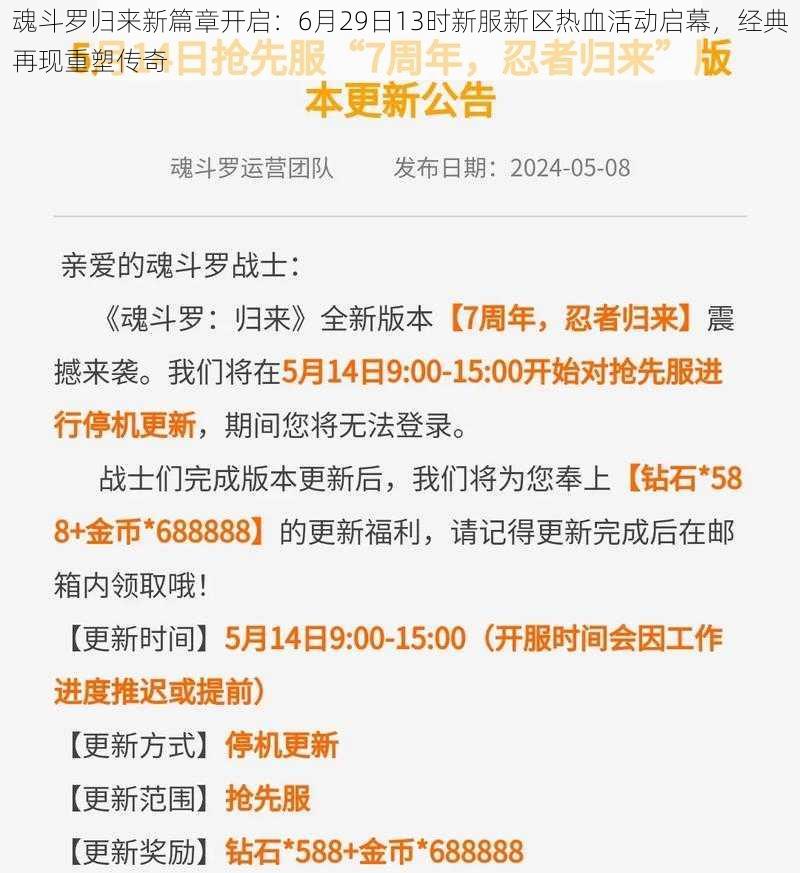 魂斗罗归来新篇章开启：6月29日13时新服新区热血活动启幕，经典再现重塑传奇