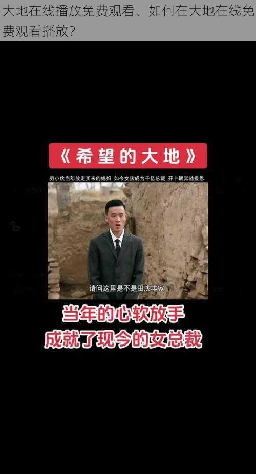 大地在线播放免费观看、如何在大地在线免费观看播放？