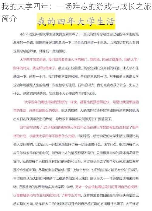 我的大学四年:一场难忘的游戏与成长之旅简介