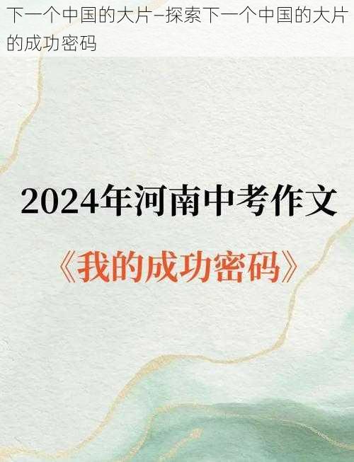 下一个中国的大片—探索下一个中国的大片的成功密码