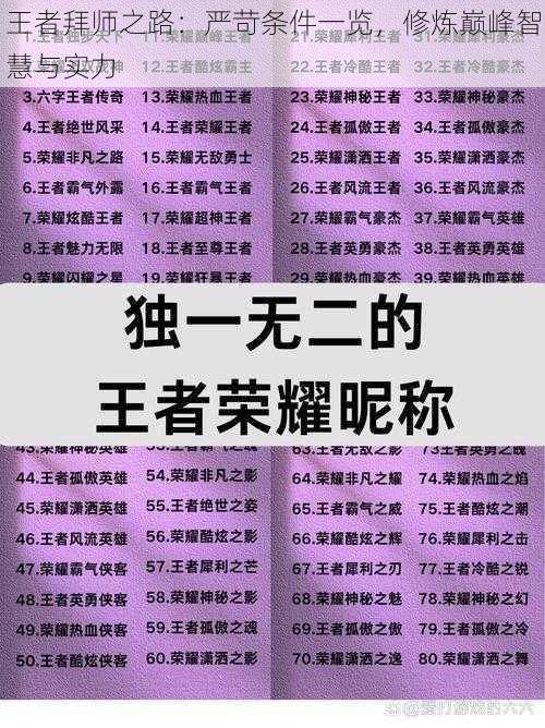 王者拜师之路：严苛条件一览，修炼巅峰智慧与实力