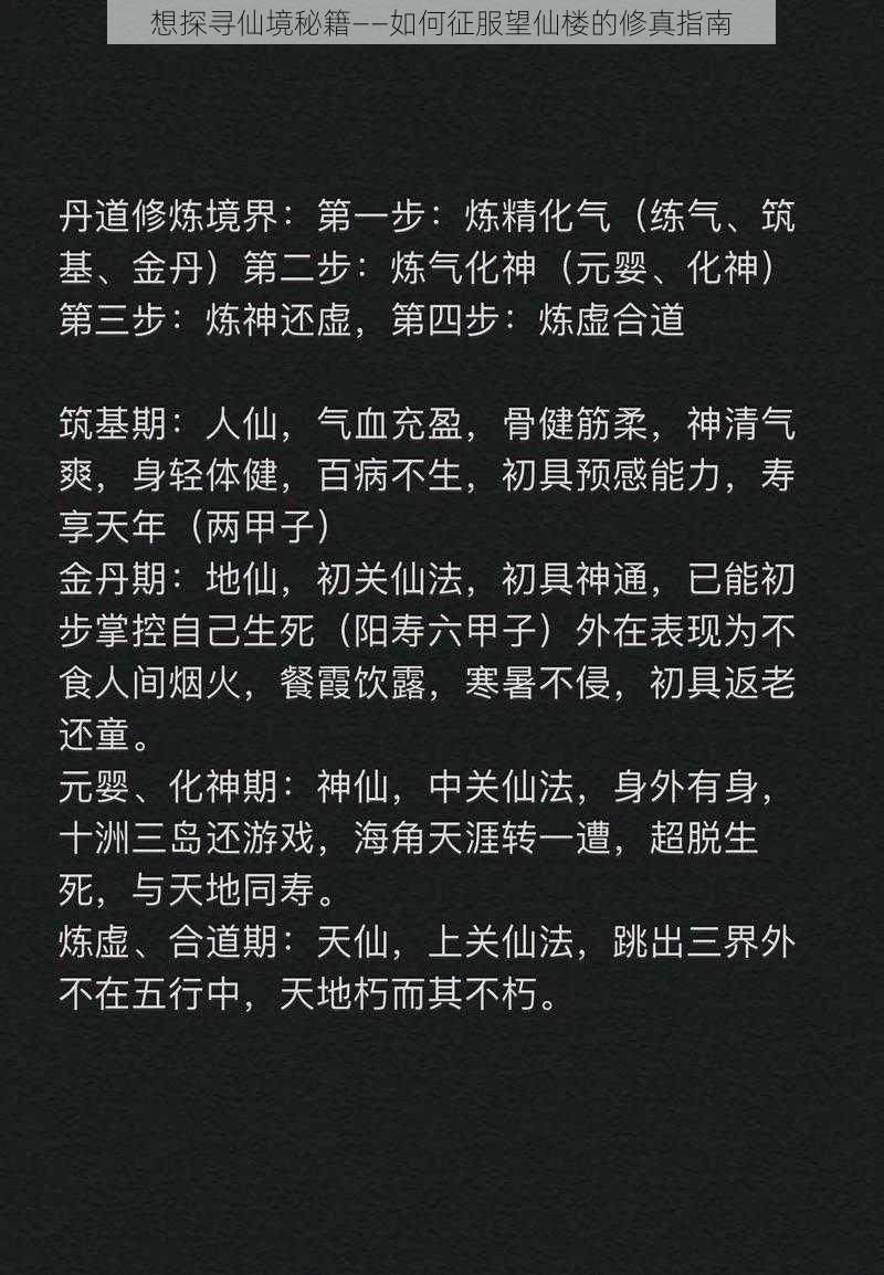 想探寻仙境秘籍——如何征服望仙楼的修真指南