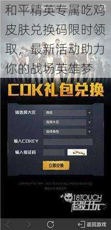 和平精英专属吃鸡皮肤兑换码限时领取,最新活动助力你的战场英雄梦