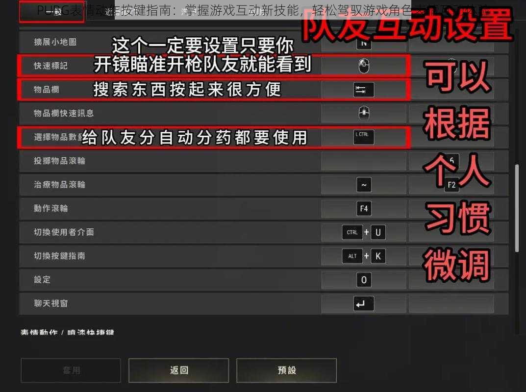 PUBG表情动作按键指南：掌握游戏互动新技能，轻松驾驭游戏角色表情互动体验