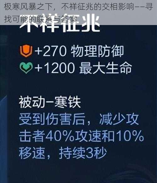 极寒风暴之下,不祥征兆的交相影响——寻找可能的联系与答案