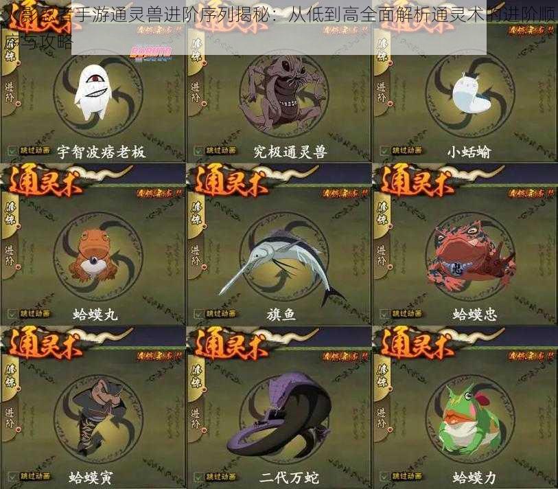 火影忍者手游通灵兽进阶序列揭秘:从低到高全面解析通灵术的进阶顺序与攻略