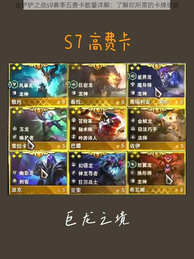 金铲铲之战s9赛季五费卡数量详解:了解你所需的卡牌张数