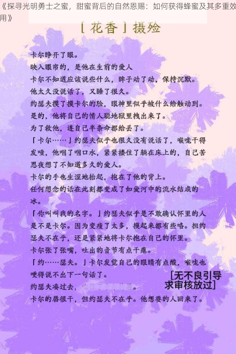 《探寻光明勇士之蜜,甜蜜背后的自然恩赐:如何获得蜂蜜及其多重效用》