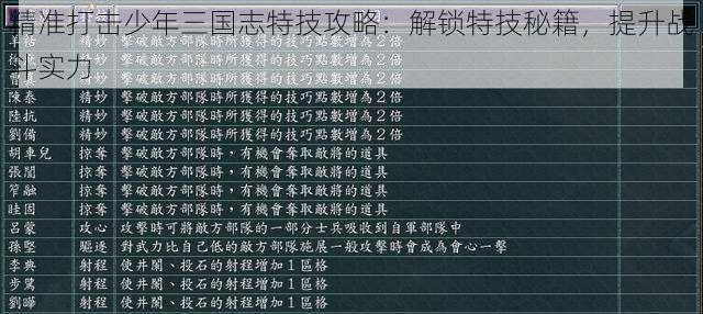 精准打击少年三国志特技攻略：解锁特技秘籍，提升战斗实力