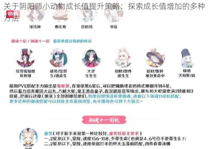 关于阴阳师小动物成长值提升策略:探索成长值增加的多种方法