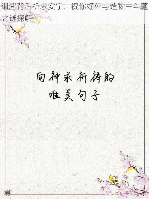 诅咒背后祈求安宁:祝你好死与造物主斗蓬之谜探解